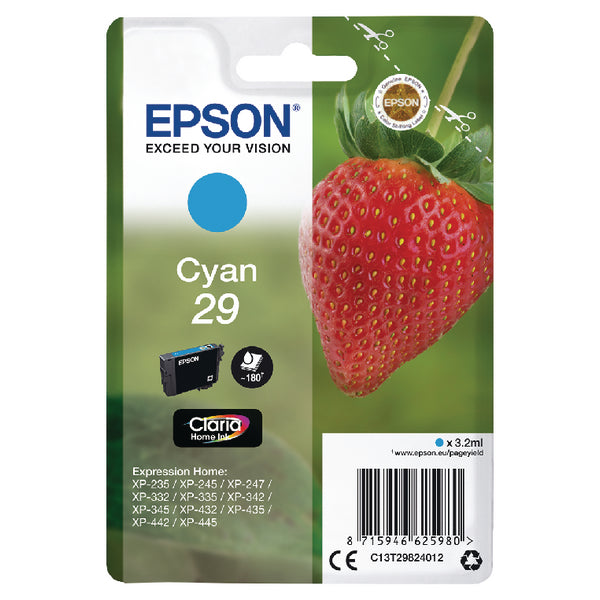Epson 29 Home Ink Cartridge Claria Strawberry Cyan C13T29824012