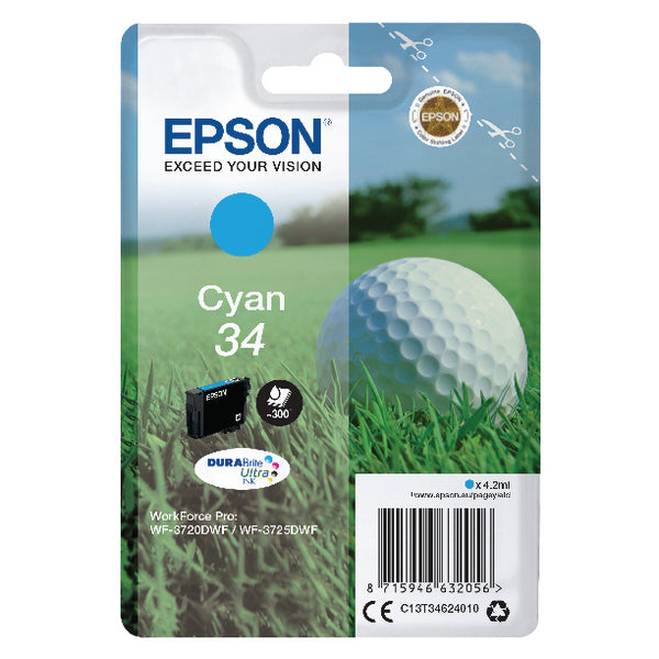 Epson 34 Ink Cartridge DURABrite Ultra Golf Ball Cyan C13T34624010
