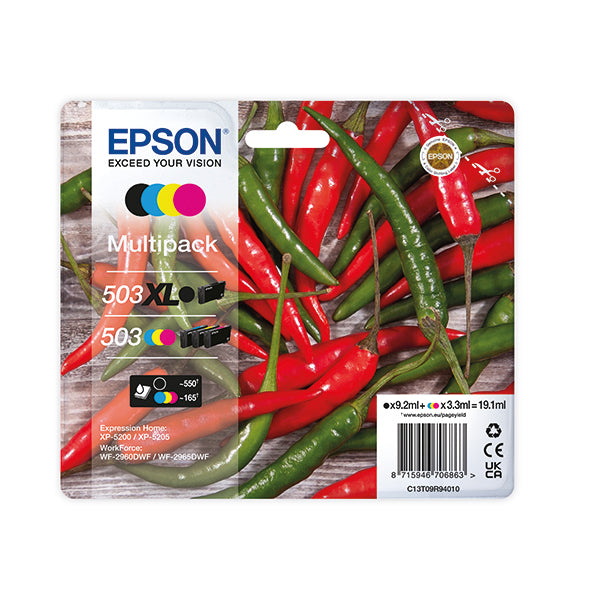 Epson 503XL/503 Ink Cartridge Multipack Chilli XL Black High Yield/Standard CMY C13T09R94010