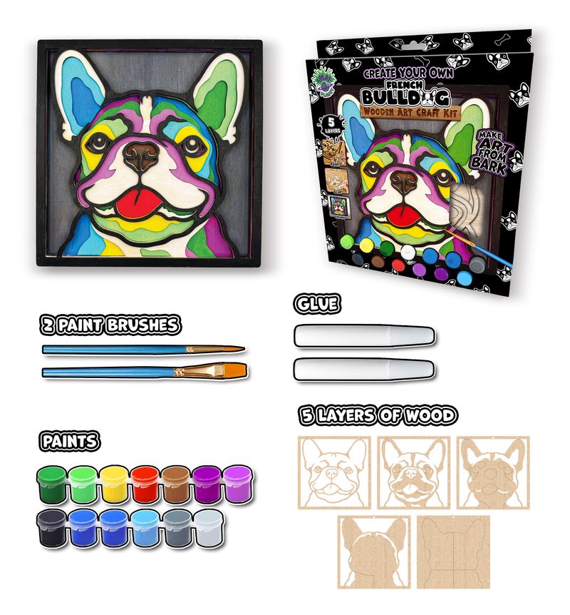 Splat Planet Wood Art Kit - French Bulldog