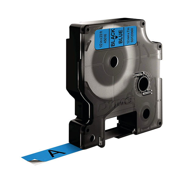 Dymo 45016 D1 LabelMaker Tape 12mm x 7m Black on Blue S0720560