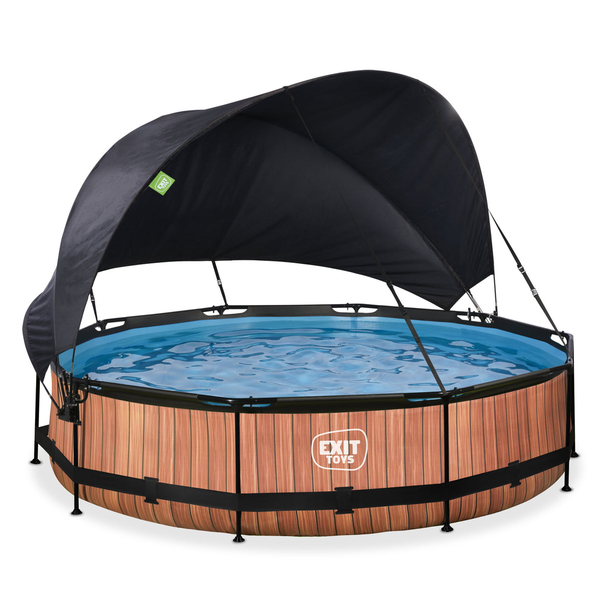 EXIT Brown Wood Frame Pool with Canopy - ø360x76cm (12V Cartridge filter)
