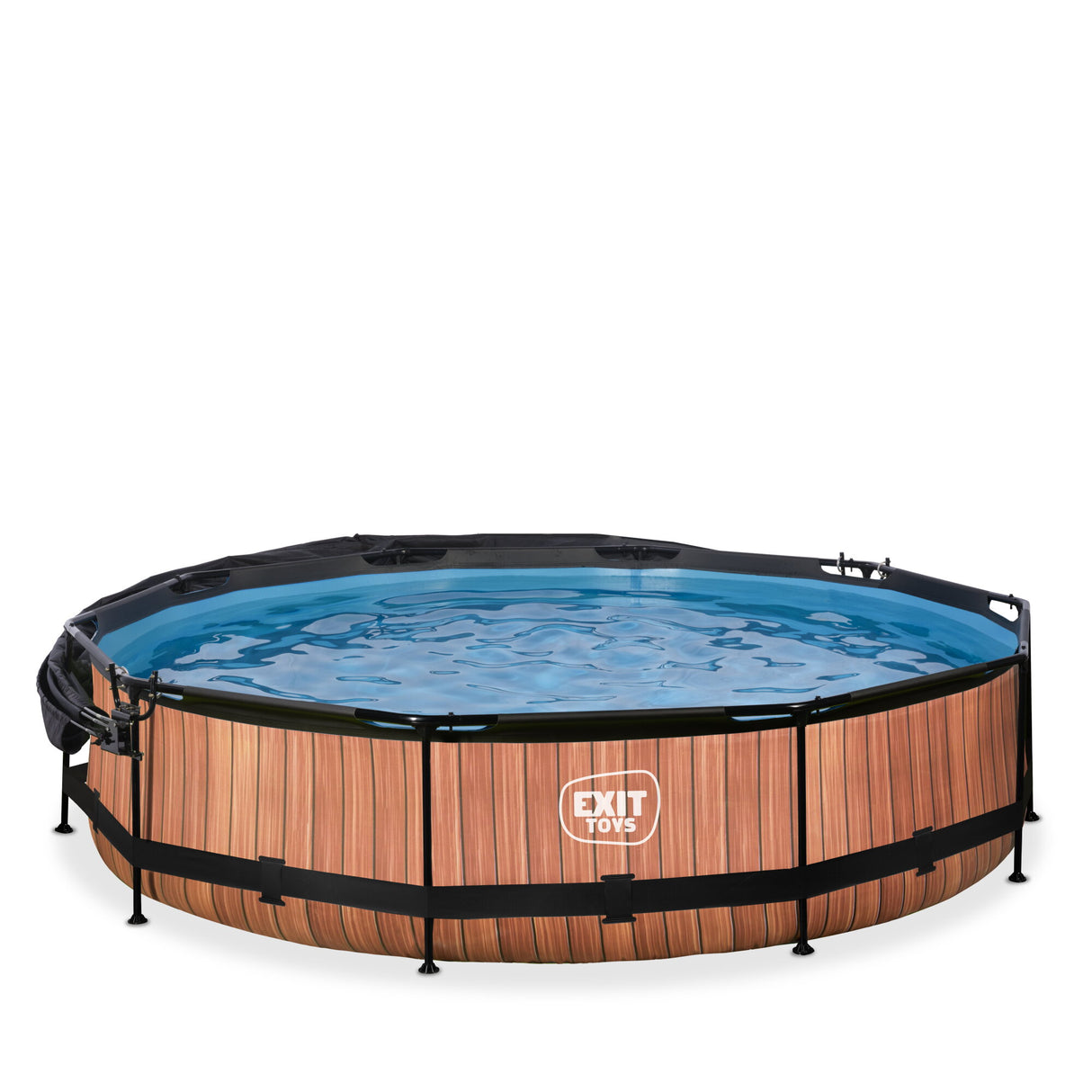 EXIT Brown Wood Frame Pool with Canopy - ø360x76cm (12V Cartridge filter)