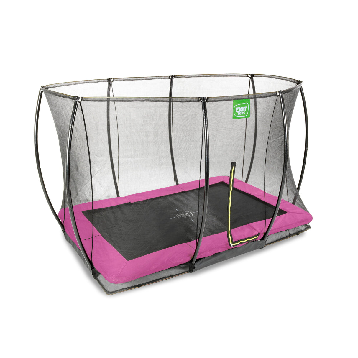 EXIT Silhouette Ground Rectangular Trampoline with Safety Net - 8 x 12 Ft (Pink)