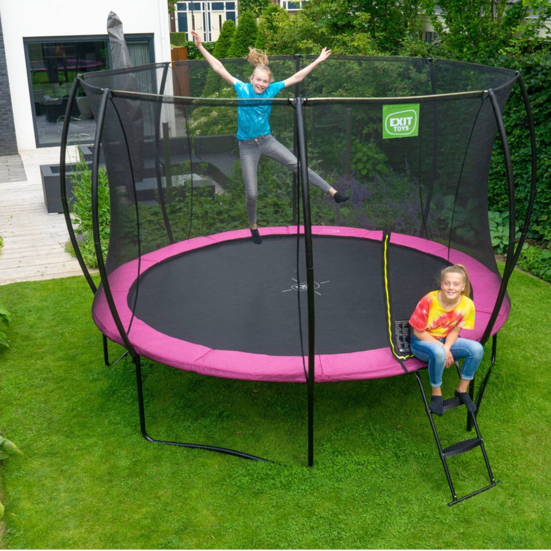 EXIT Silhouette Round Trampoline with Safety Net in the garden