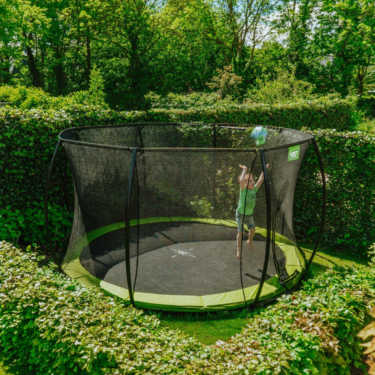 EXIT Silhouette ground trampoline 14ft with safety net - green