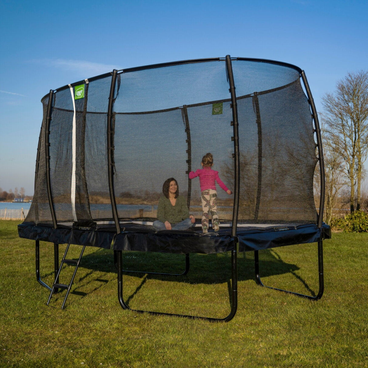 Exit Allure Classic Rectangular Trampoline with Safety Net in the garden