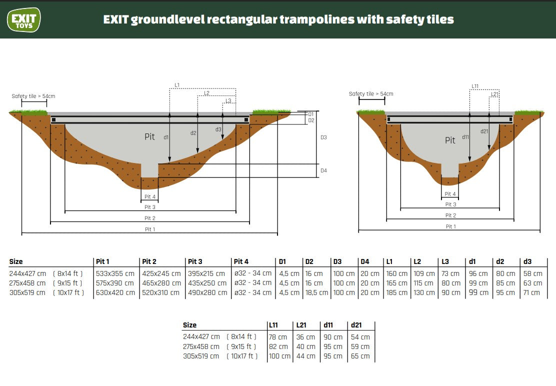EXIT Dynamic GroundLevel Rectangular Trampoline - 9 x 15 Ft
