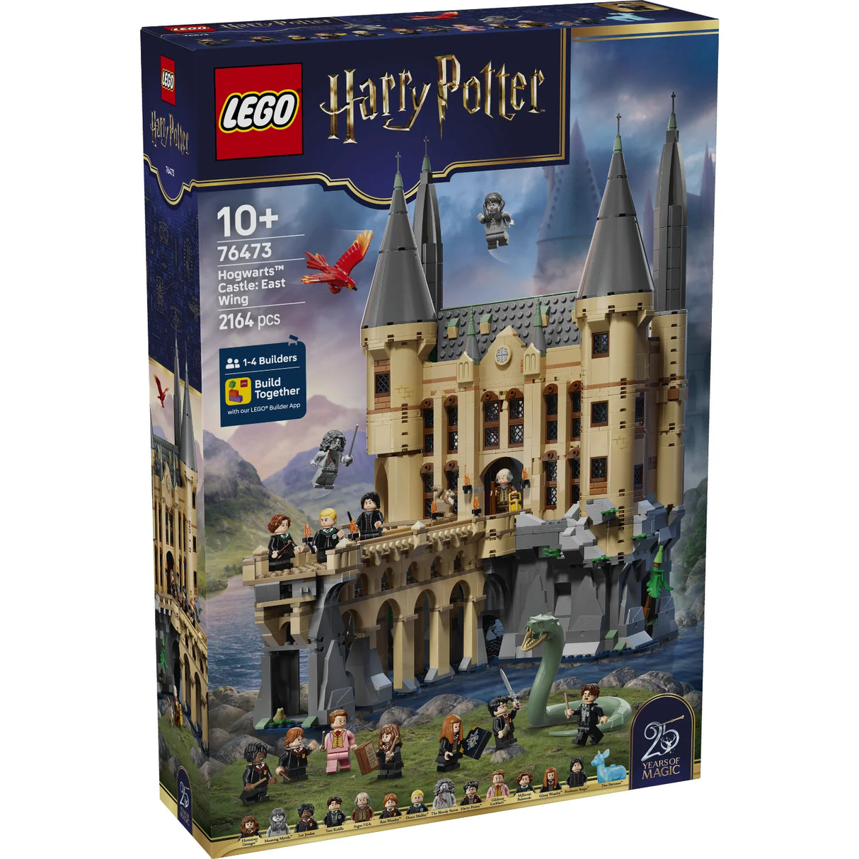 LEGO Harry Potter Hogwarts Castle East Wing set packaging with castle model and characters on a white background