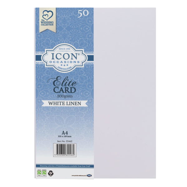 Icon Occasions A4 300gsm Linen Card - White (50 Pack)