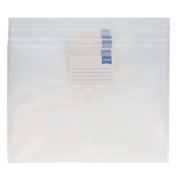 Concept A4 Button Document Wallets - Clear (5 Pack)