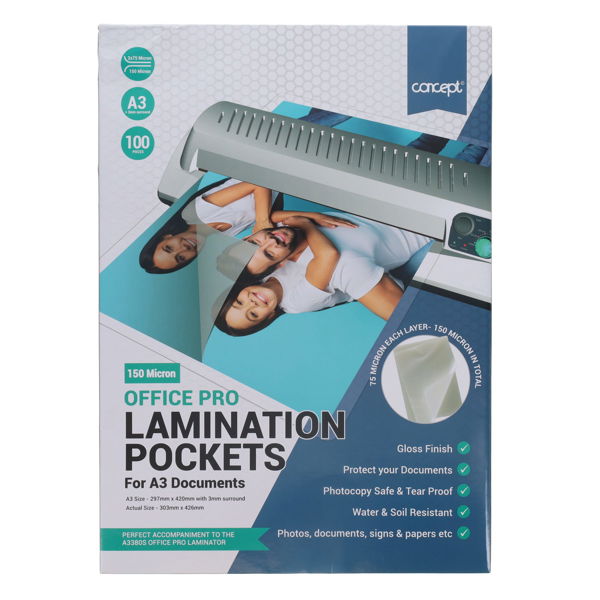 Office Pro Laminating Pouches 150 Micron - A3 (100 Pack)