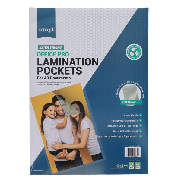 Office Pro Laminating Pouches 250 Micron - A3 (100 Pack)