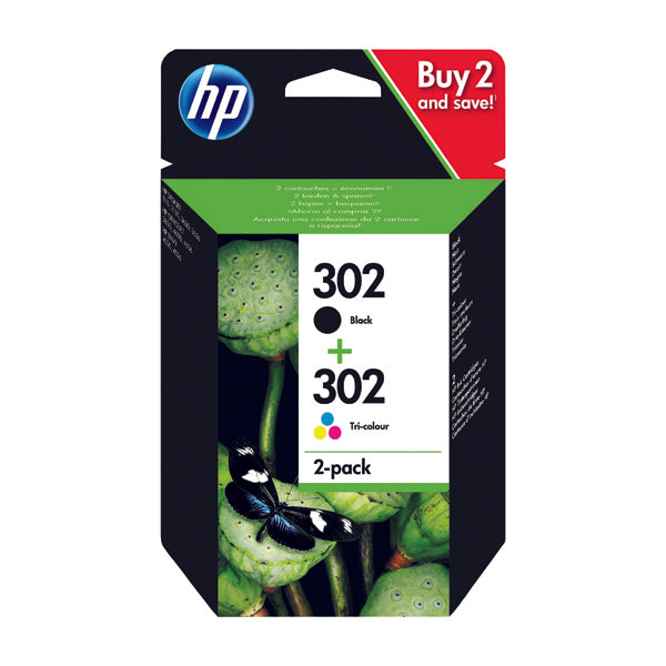 HP 302 Ink Cartridges Black/Tri-Colour CMY (Pack of 2) X4D37AE
