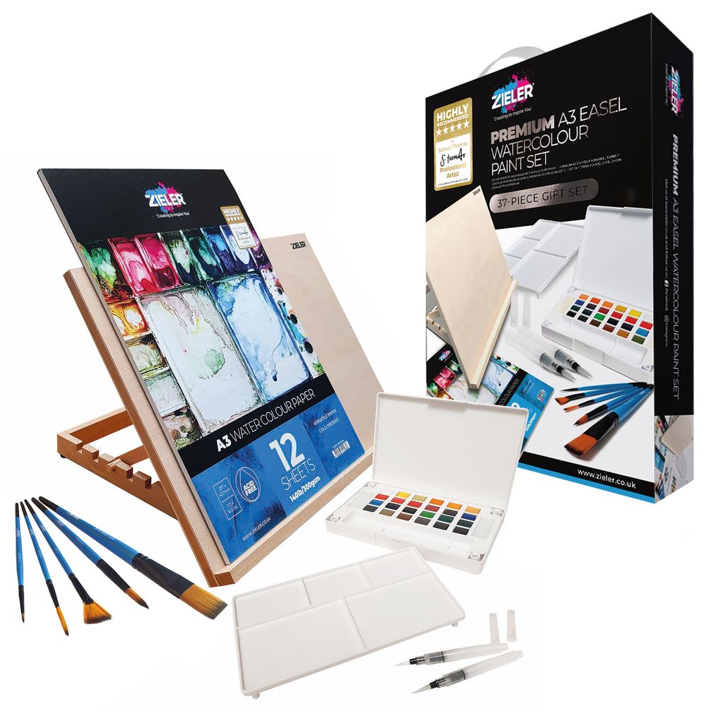 Zieler Easel 24 Watercolour Set - A3 Pad and Brush Set