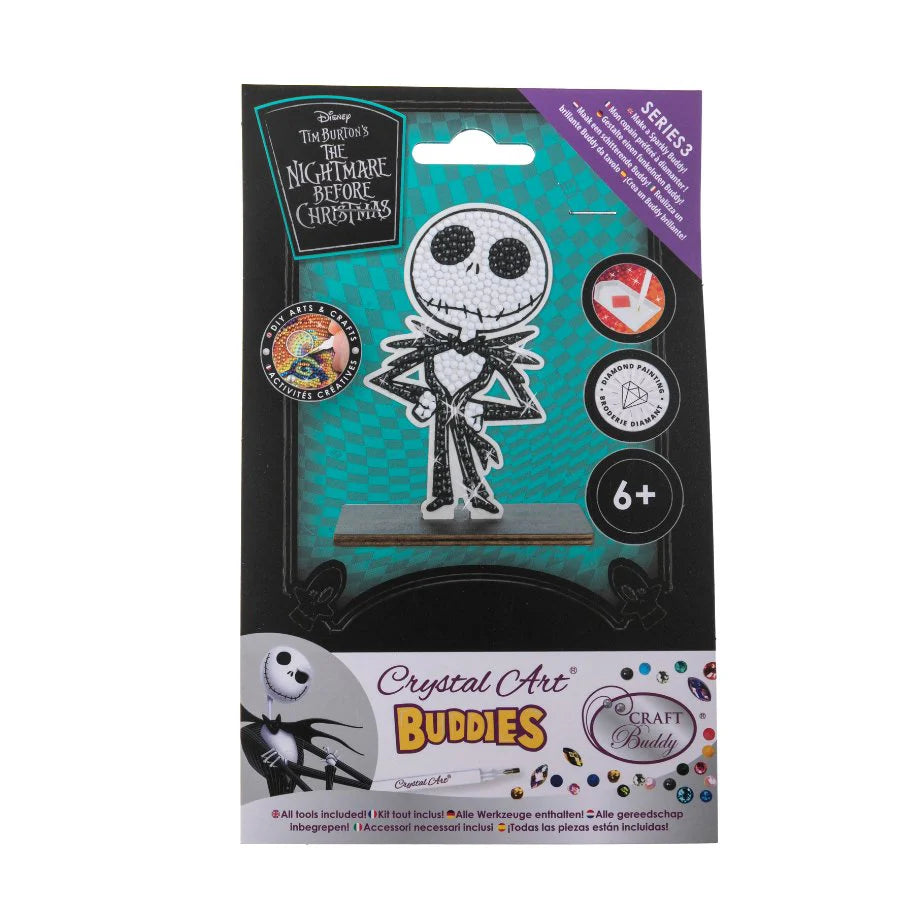 Packaged product of Crystal Art Buddies with a Jack skeleton design on a white background
