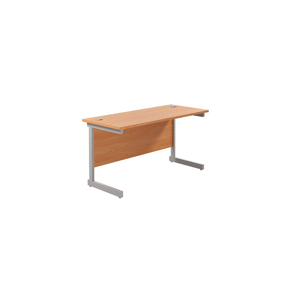 Jemini Single Rectangular Desk 1400x600x730mm Beech/Silver KF800524