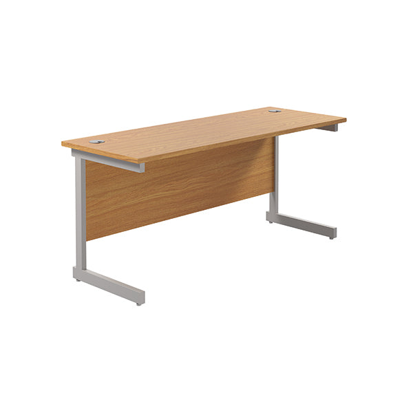 Jemini Single Rectangular Desk 1600x600x730mm Nova Oak/Silver KF800660
