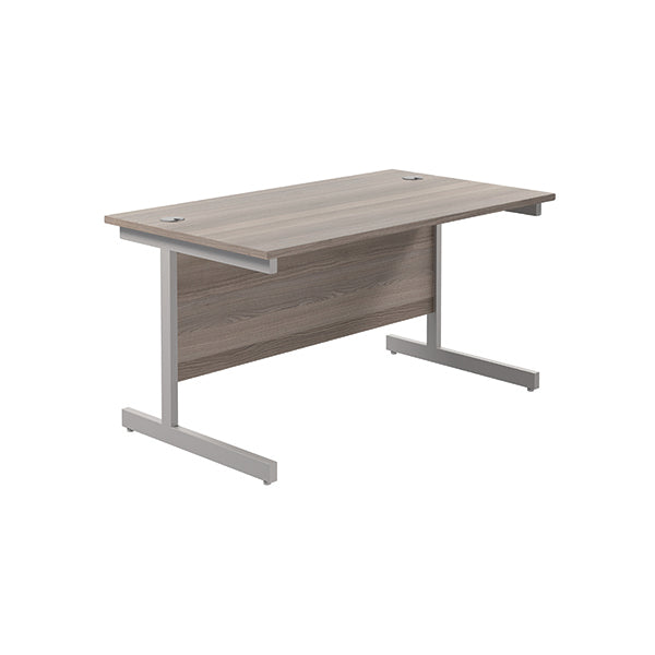Jemini Single Rectangular Desk 1200x800x730mm Grey Oak/Silver KF801014