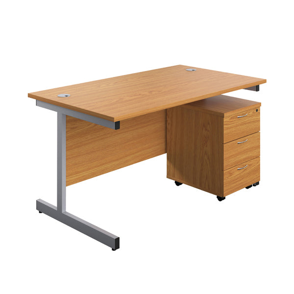 First Single Desk with 3 Drawers Pedestal 1600x800 Nova Oak/Silver KF803591