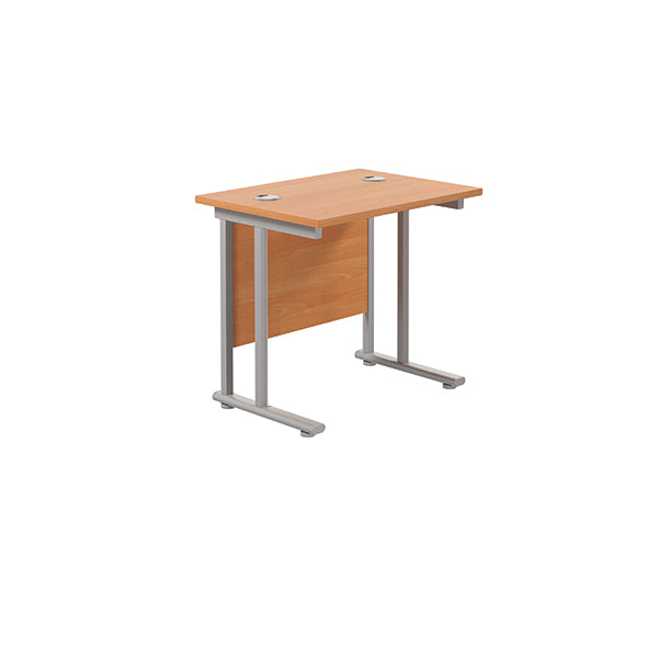 Jemini Double Upright Rectangular Desk 800x600x730mm Beech/Silver KF806080