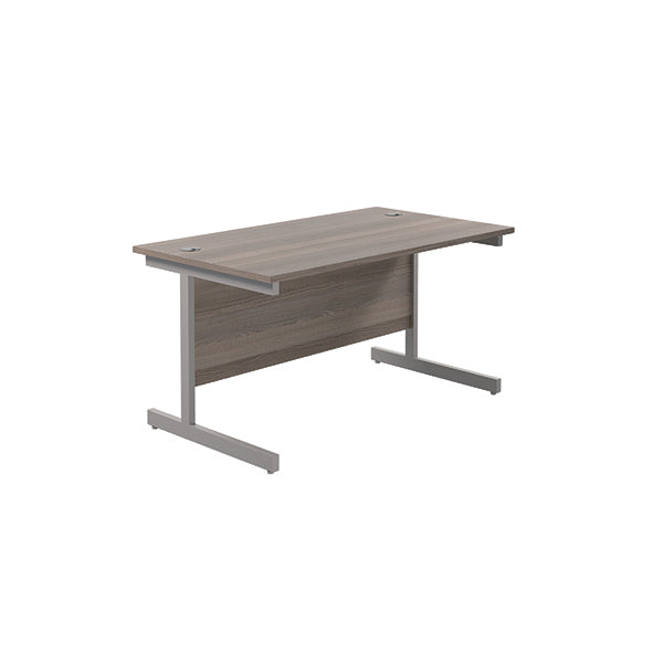Jemini Single Upright Rectangular Desk 1200x800x730mm Grey Oak/Silver KF822631