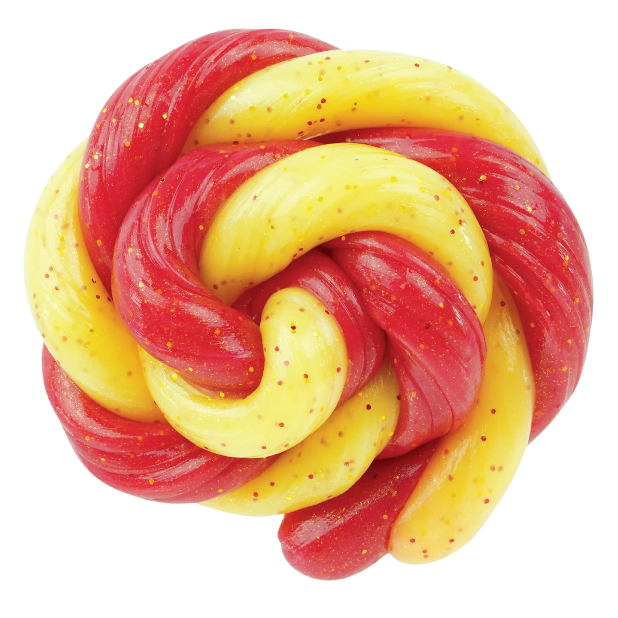 Red and yellow twisted candy on a white background