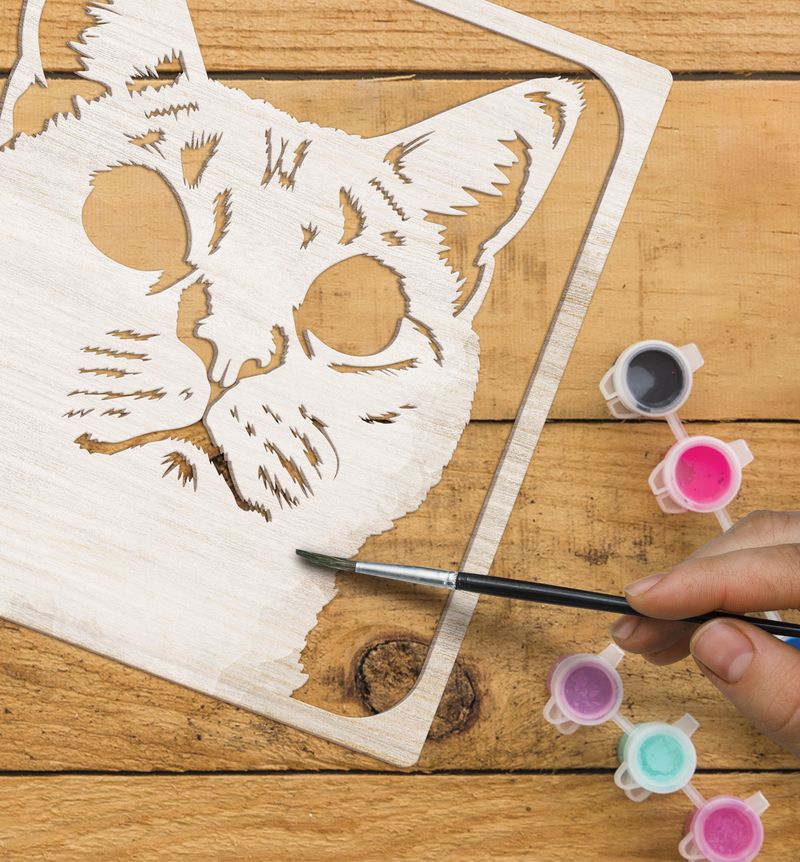 Splat Planet Wood Art Kit - Grey Cat