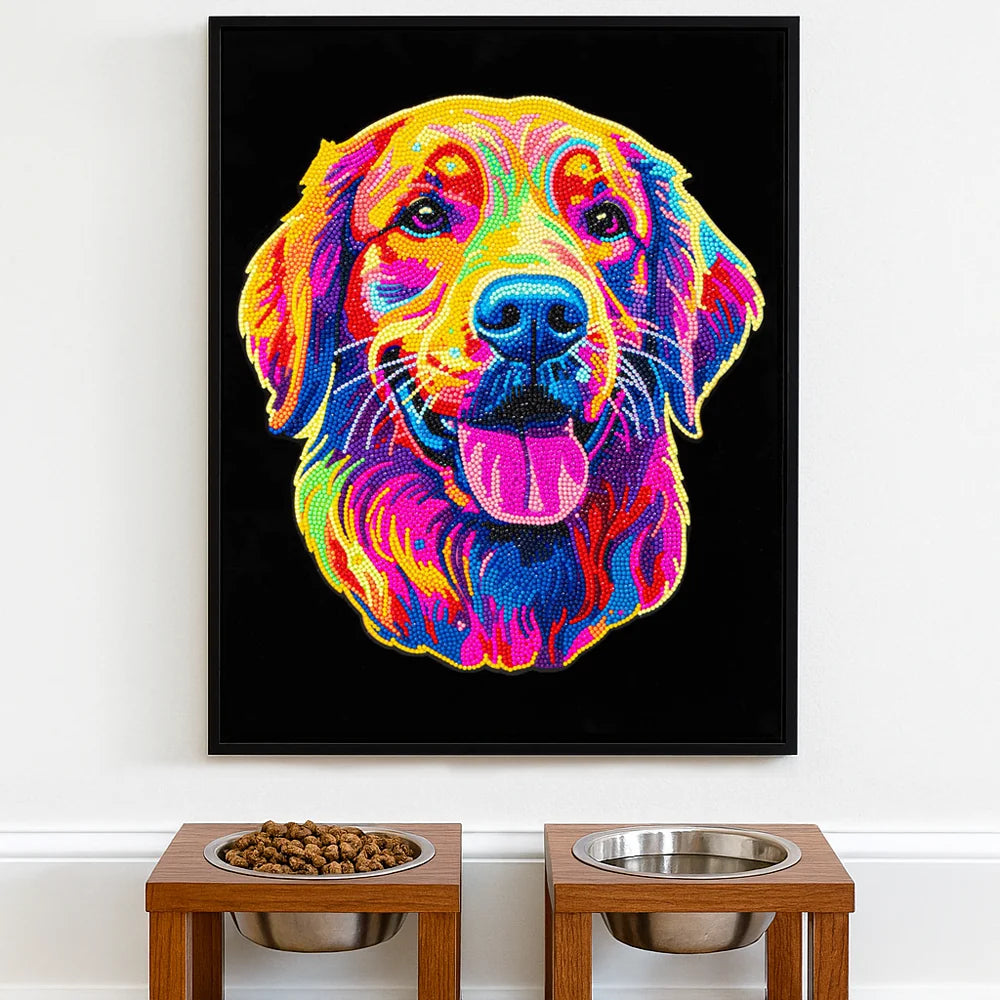 Diamond Dotz Flock Canvas 35x46cm Kit - Neon Golden Retriever