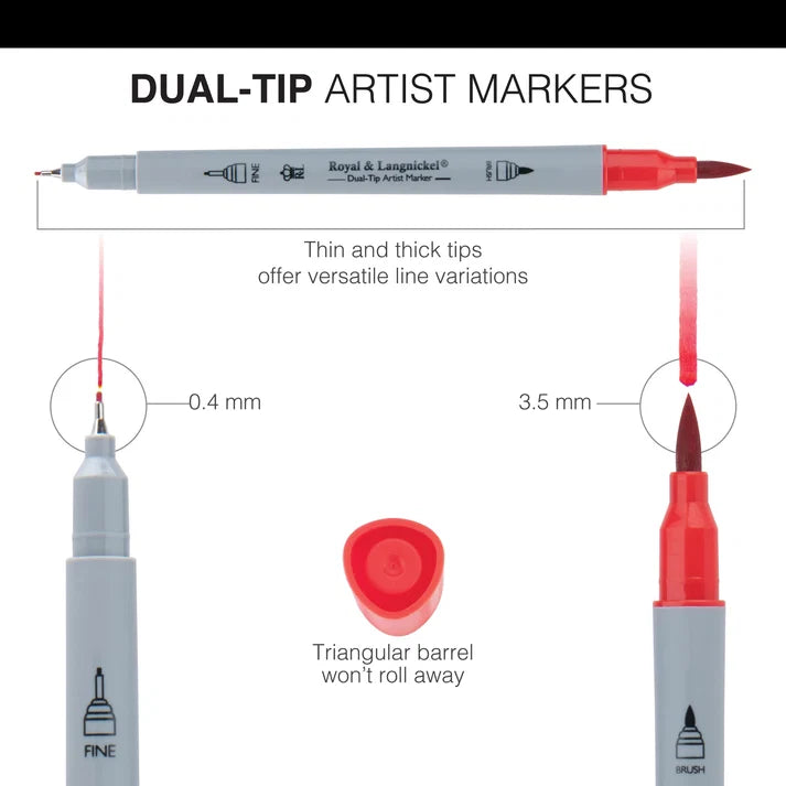Artist Markers Dual Tip Brush Tip Fineliners (24 Pack)