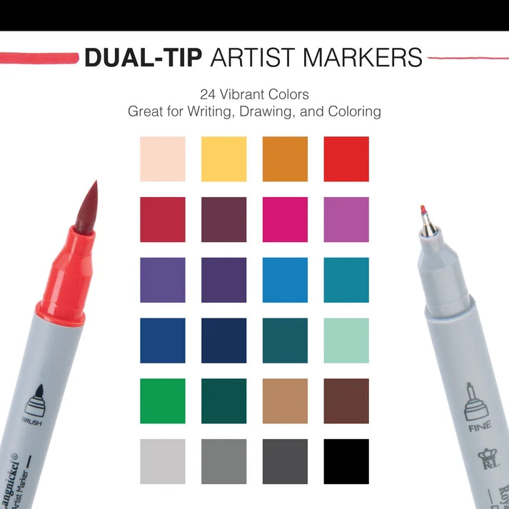 Artist Markers Dual Tip Brush Tip Fineliners (24 Pack)