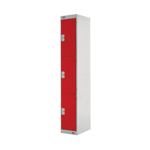 Three Compartment Express Standard Locker 300x300x1800mm Red Door MC00144