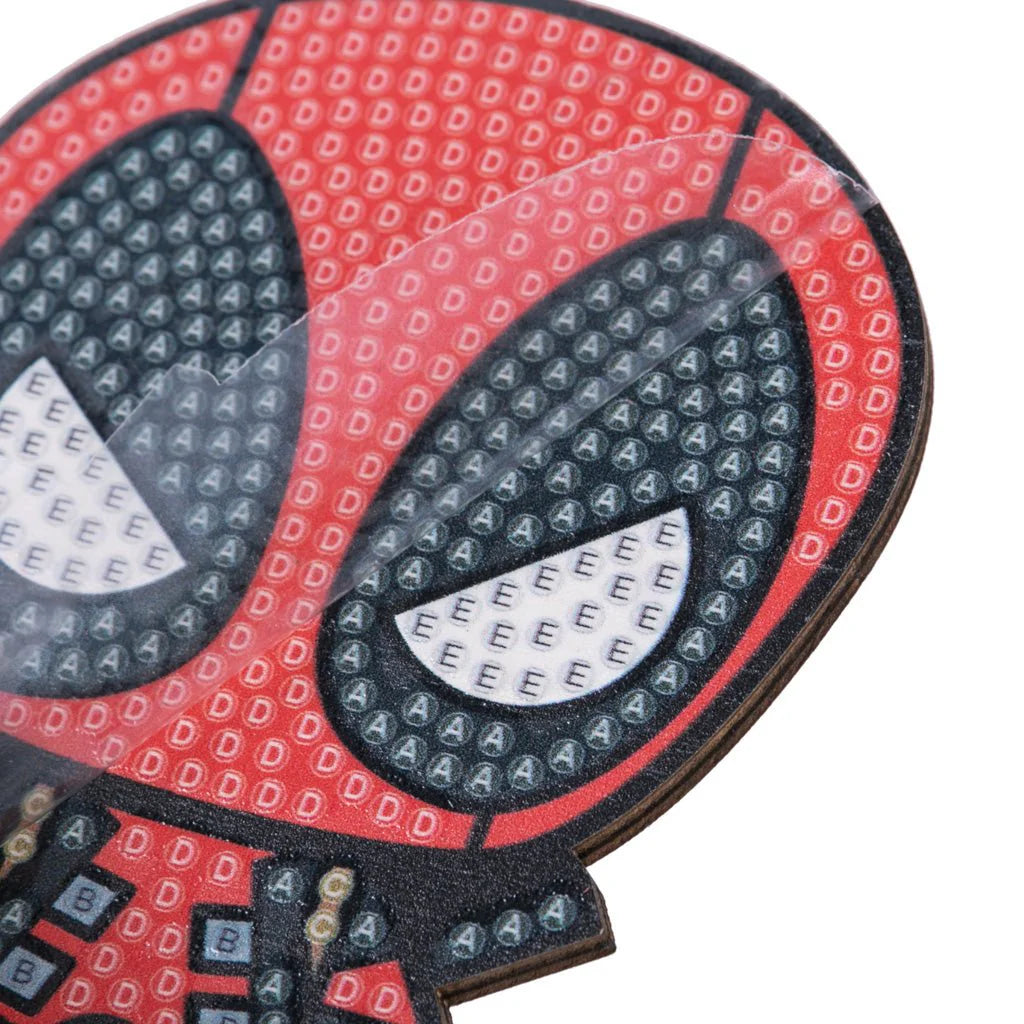 Spider-Man emblem made of small interlocking pieces on a white background
