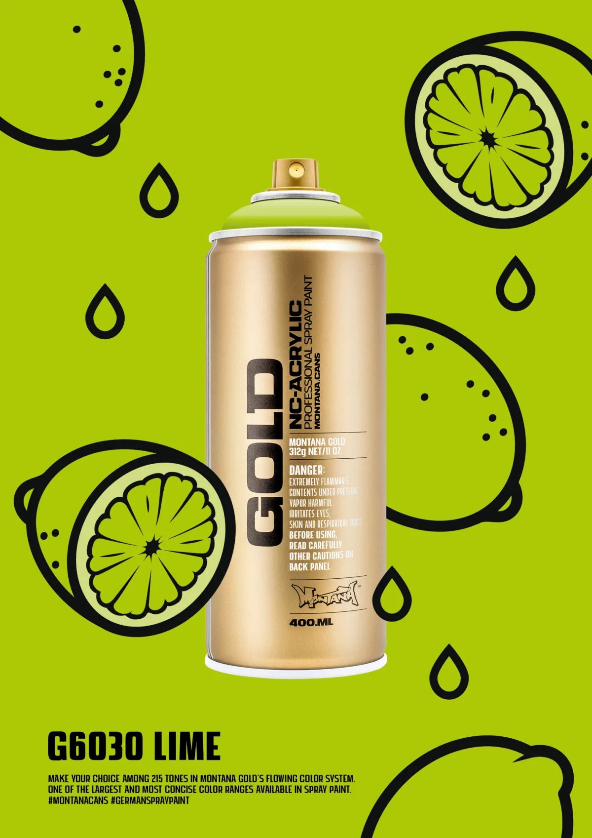 Montana GOLD Spray Paint 400ml - Lime (G6030)