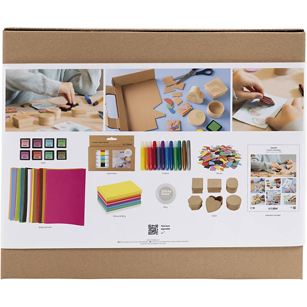 Product packaging for a craft kit with various materials and tools displayed.
