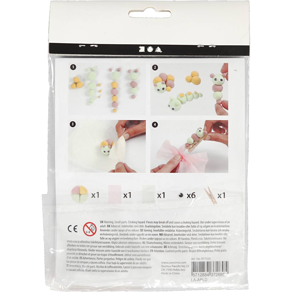 Packaging of a children's craft kit with step-by-step instructions and product images.