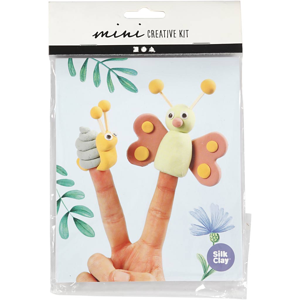 Silk Clay mini creative kit packaging with butterfly and caterpillar figures on a white background