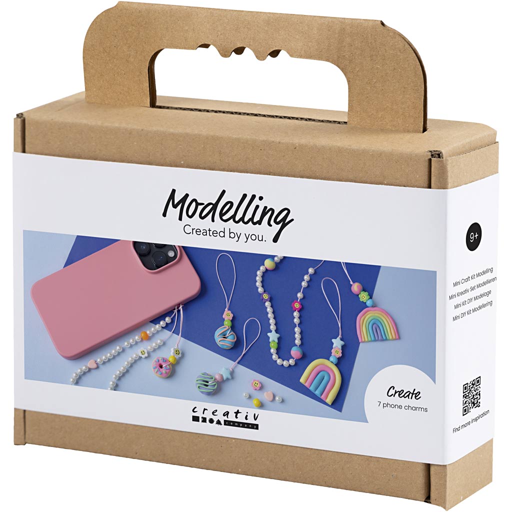 Cardboard box with 'Modelling Created by you' text and product images on a white background