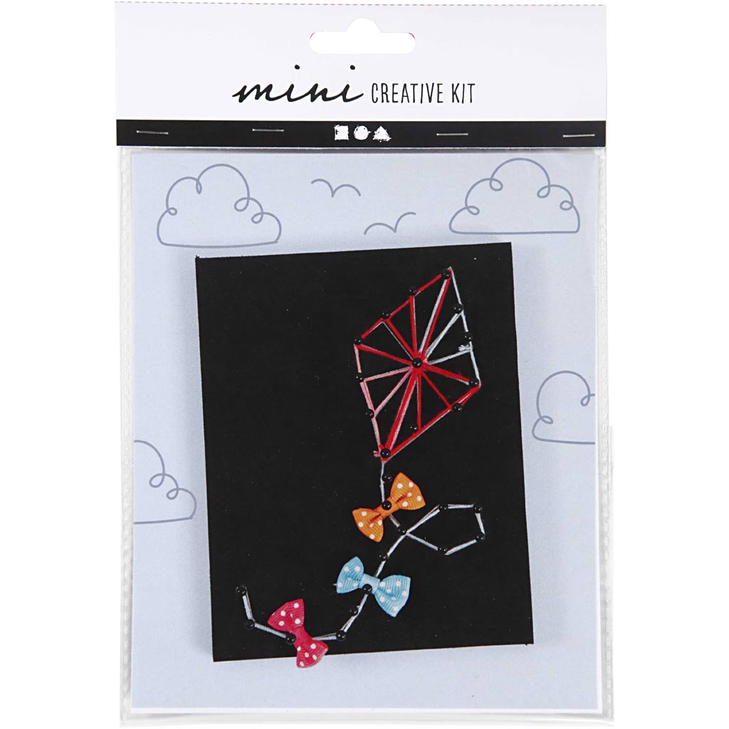 Mini creative kit packaging with colorful bow decorations on a black background
