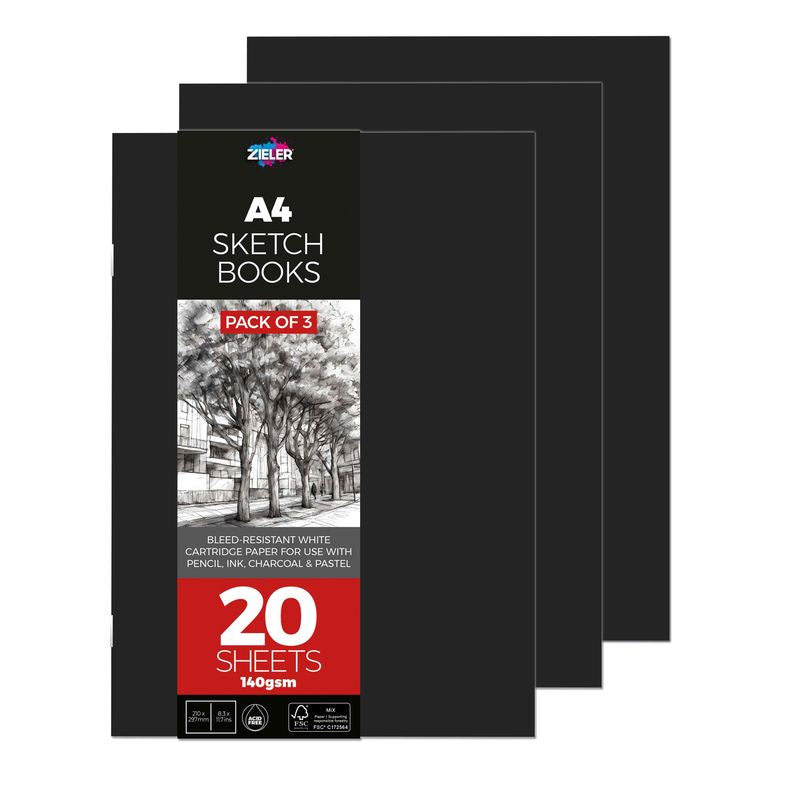 Zieler Soft Cover Sketch Book - A4 (Pack of 3)