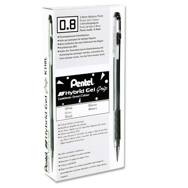 Pentel Hybrid Gel Grip K118 0.8mm Gel Pen - White