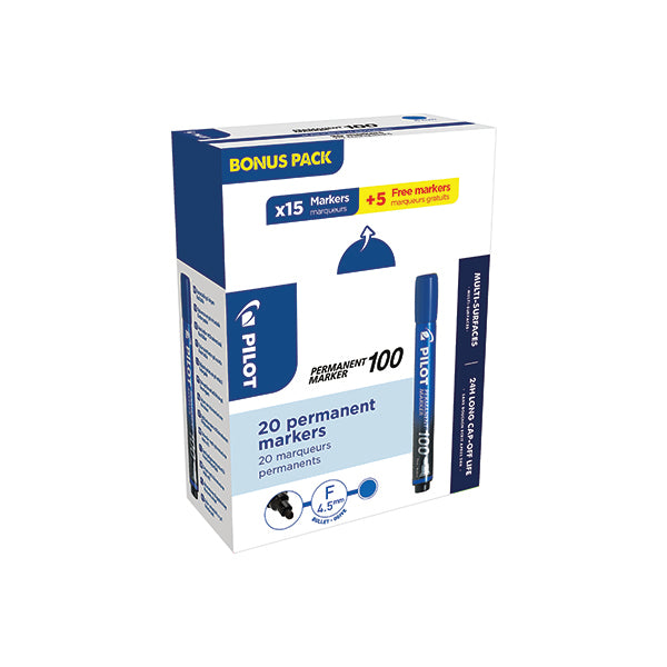 Pilot Marker 100 Bonus Pack Bullet Tip Blue (Pack of 20) 3131910501275