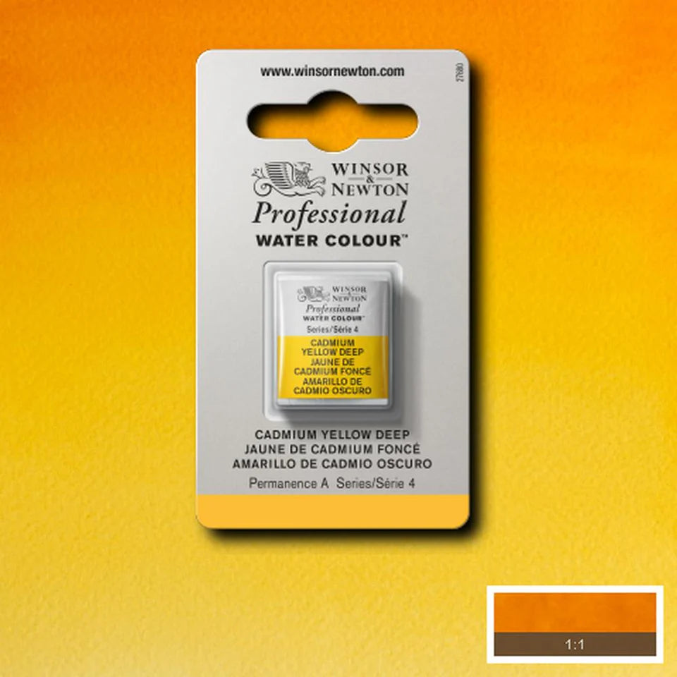 Winsor & Newton watercolor paint swatch on a gradient orange and yellow background
