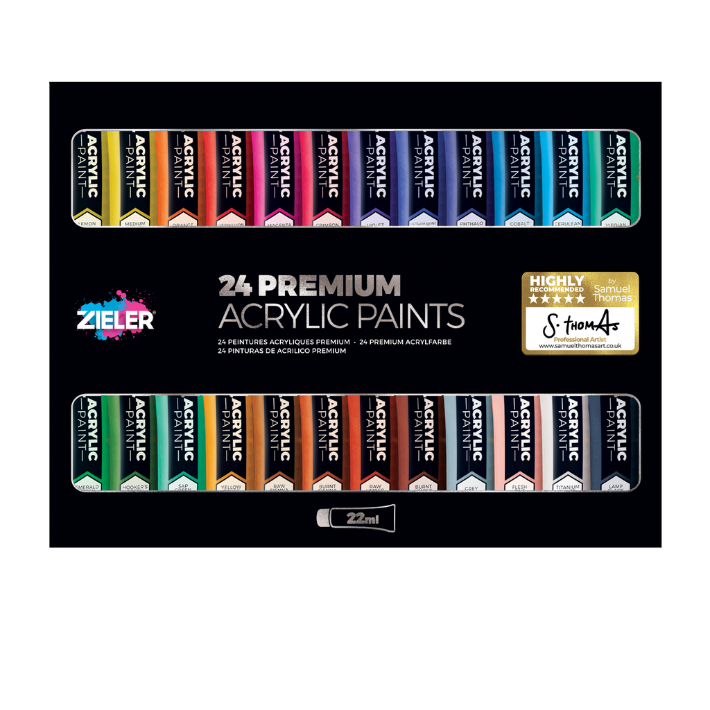 Zieler 30 Piece Acrylic Paint Set - Paints, Pad and Brushes