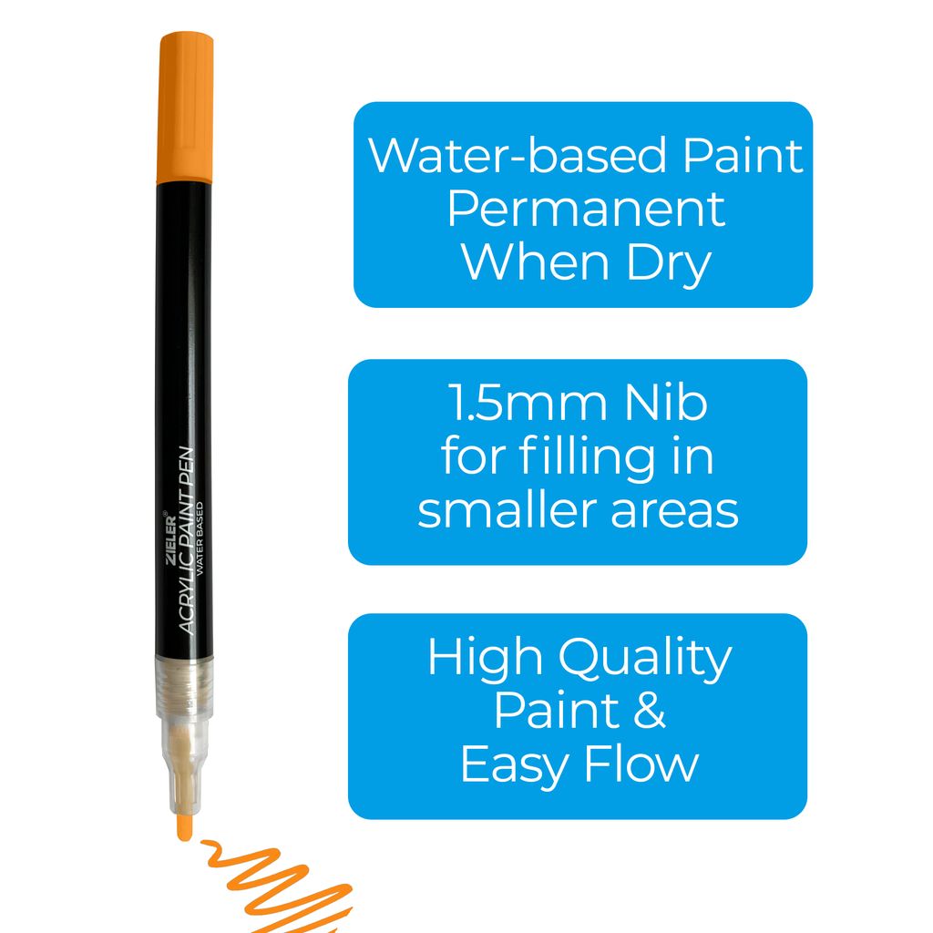Zieler Acrylic Colour Paint Markers - 1.5mm Fine Tip (Set of 12)