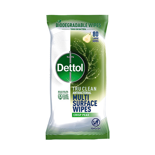 Dettol TruClean Multi Surface Antibacterial Wipes Biodegradable x80 Crisp Pear 3148841