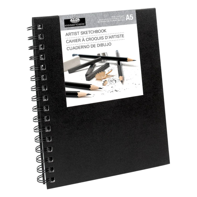 A5 Sketchbook With Spiral Side - Black (80 Sheets)