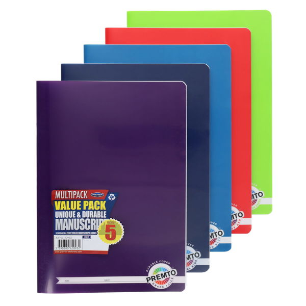 Premto A4 120pg Durable Cover Manuscript Book (5 Pack)