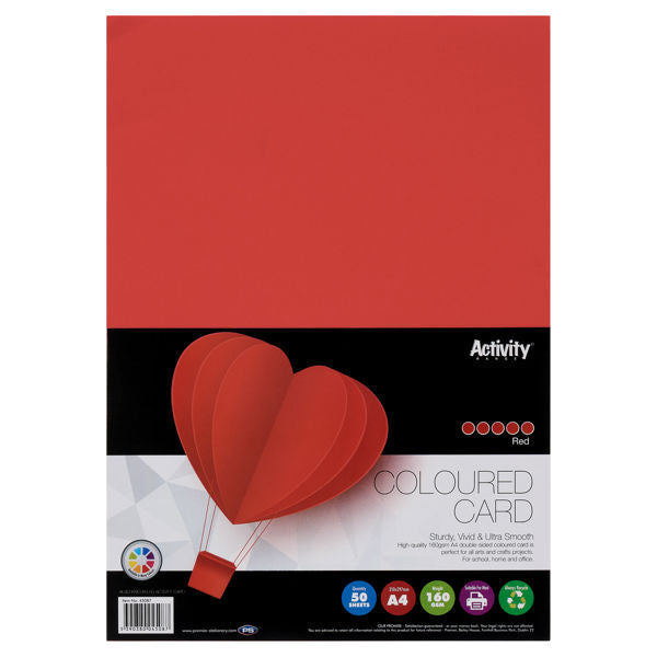 A4 160gsm Card - Red (50 Sheets)
