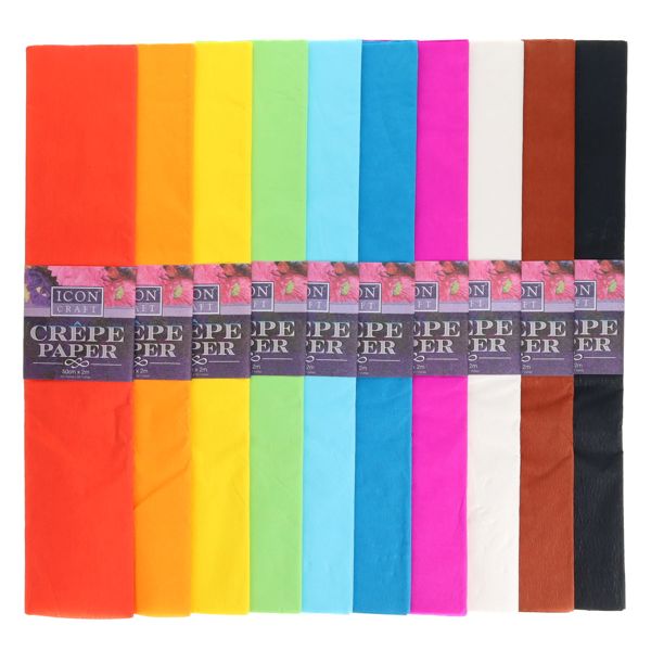 Icon Assorted Crepe Paper 50cm x 2m (10 Pack)